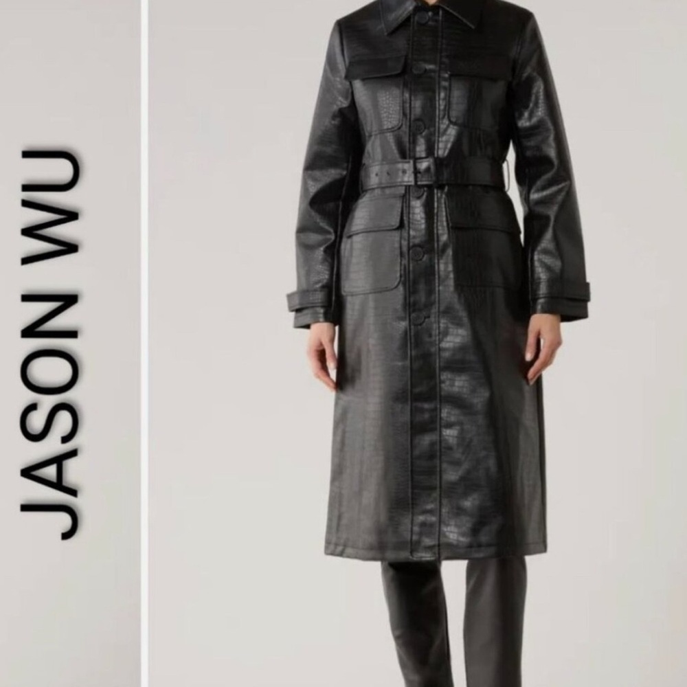 Jason Wu Black Textured Trench Coat - Picture 4 of 6
